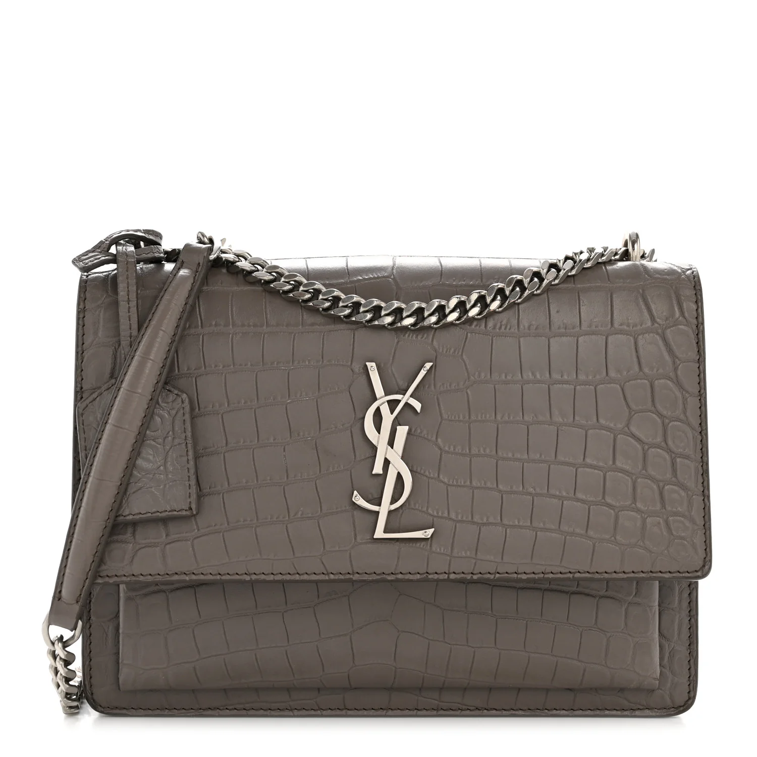 Calfskin Crocodile Embossed Medium Monogram Sunset Fog