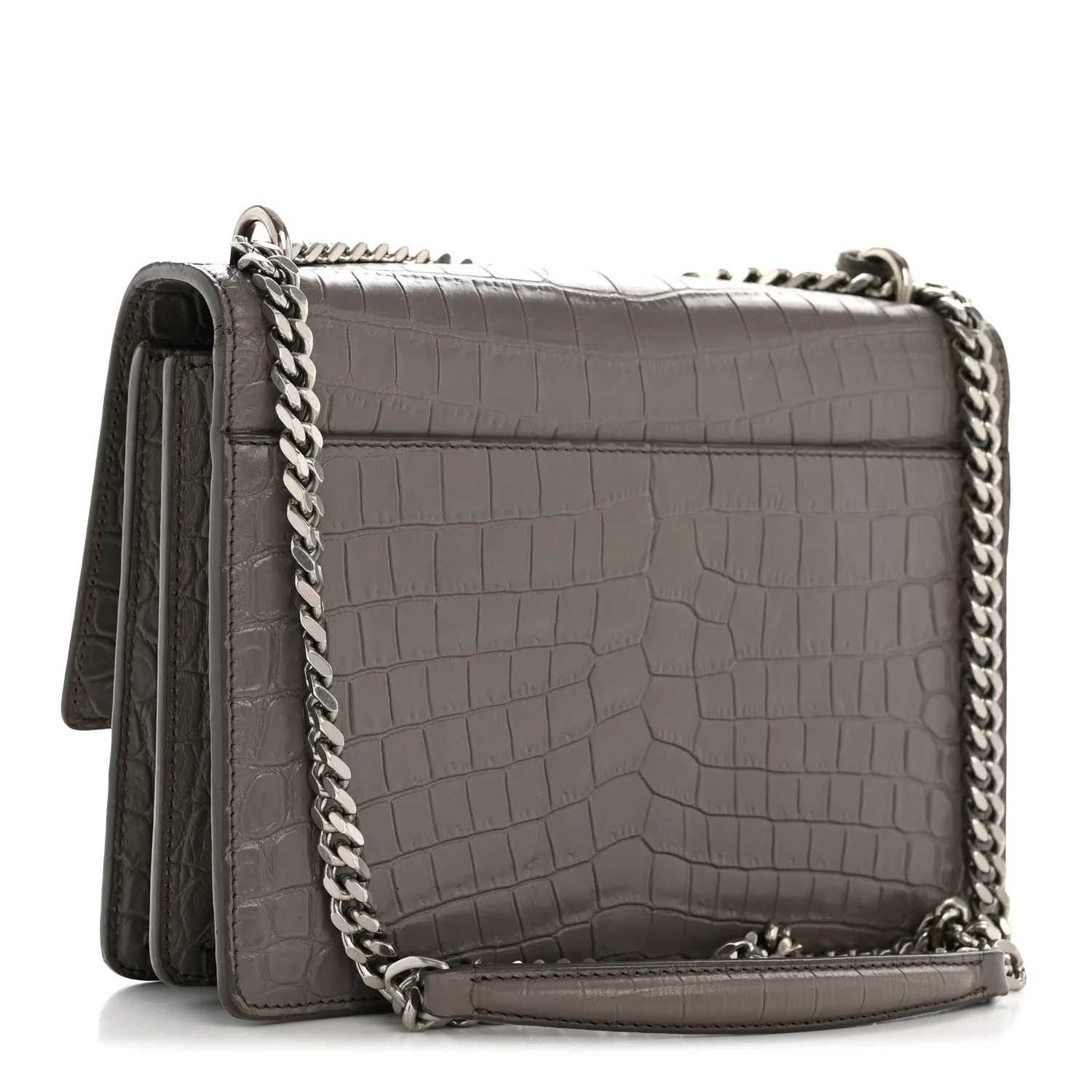 Calfskin Crocodile Embossed Medium Monogram Sunset Fog - Image 3