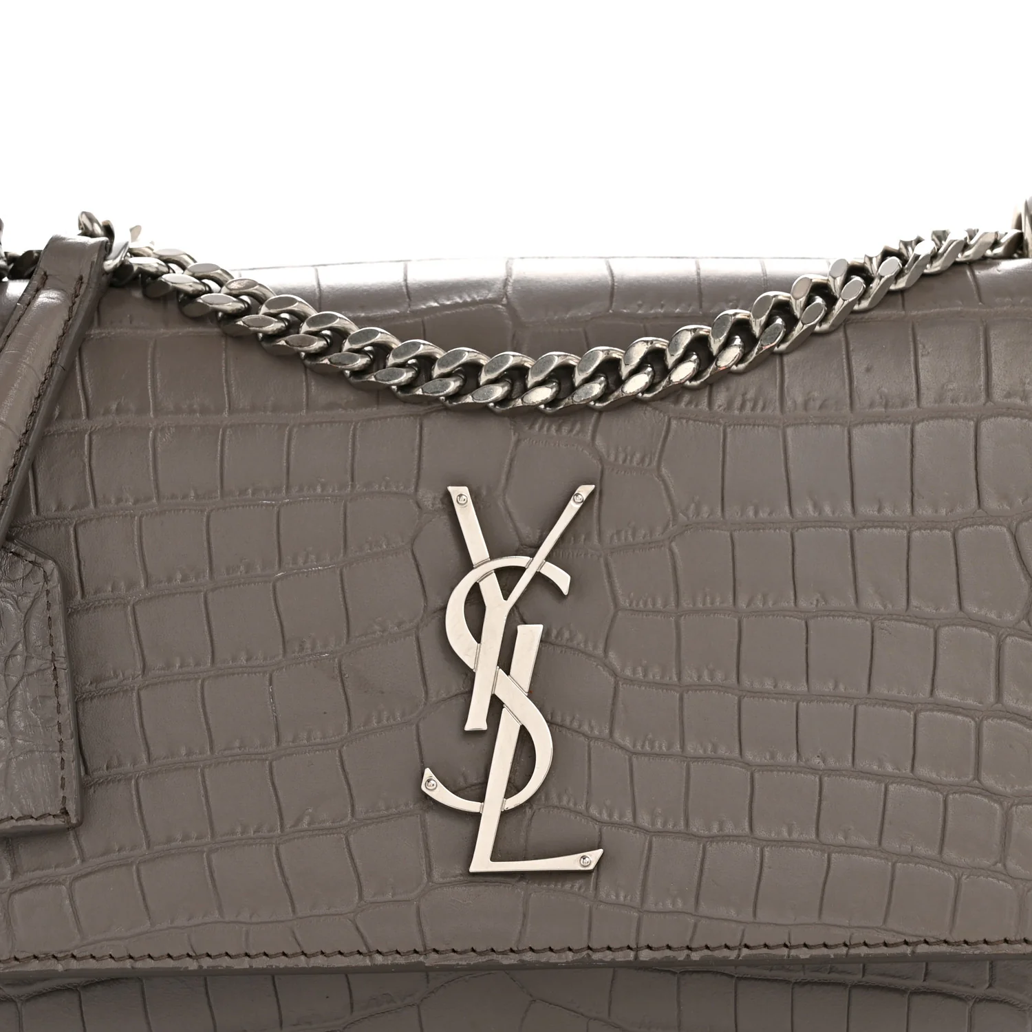 Calfskin Crocodile Embossed Medium Monogram Sunset Fog - Image 8