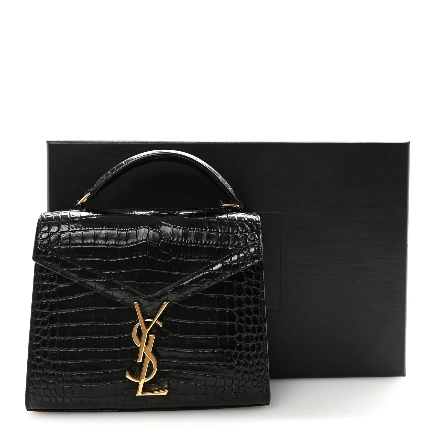 Calfskin Crocodile Embossed Mini Classic Monogram Cassandra Top Handle Black - Image 10