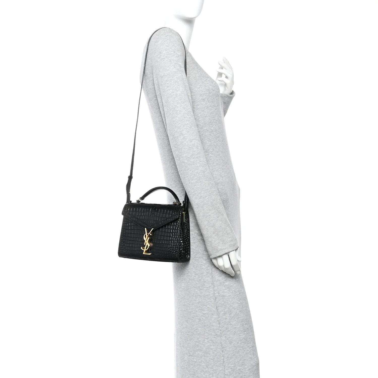 Calfskin Crocodile Embossed Mini Classic Monogram Cassandra Top Handle Black - Image 2