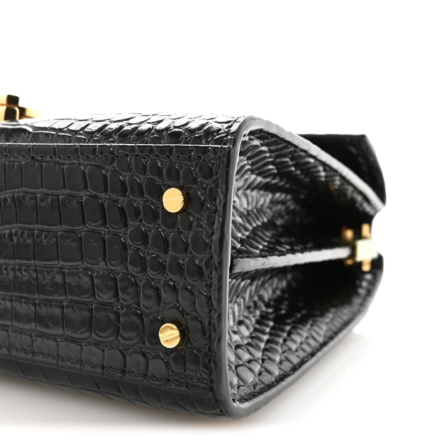 Calfskin Crocodile Embossed Mini Classic Monogram Cassandra Top Handle Black - Image 9