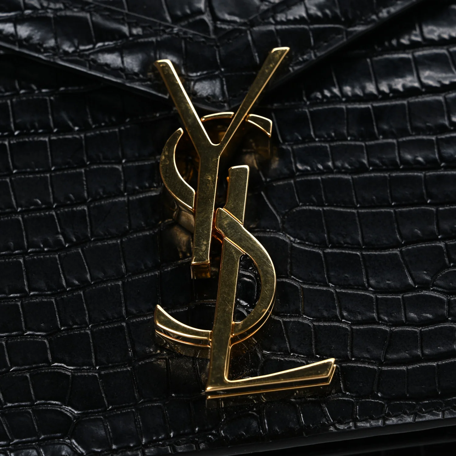 Calfskin Crocodile Embossed Monogram Cassandra Clasp Bag Black - Image 10