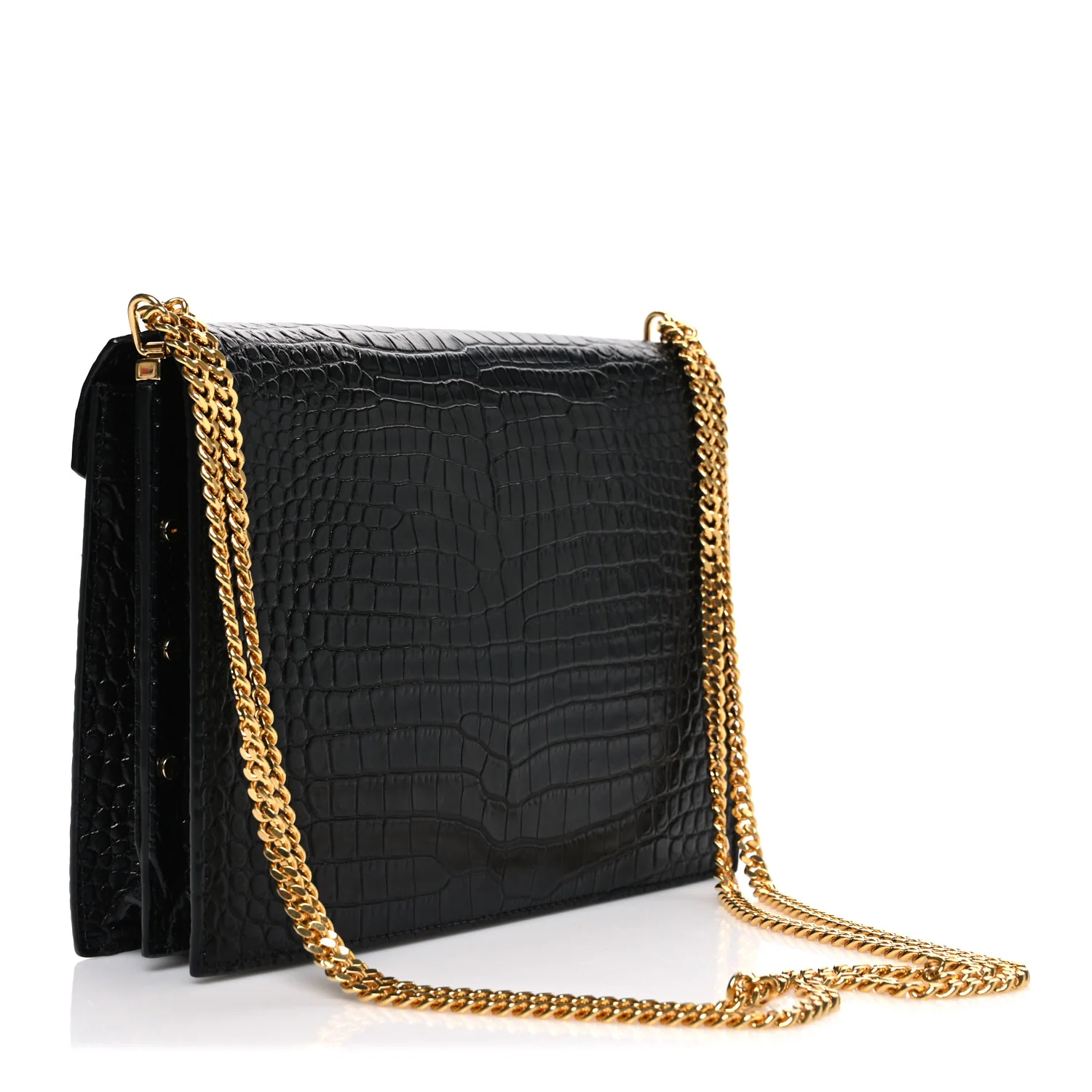 Calfskin Crocodile Embossed Monogram Cassandra Clasp Bag Black - Image 2