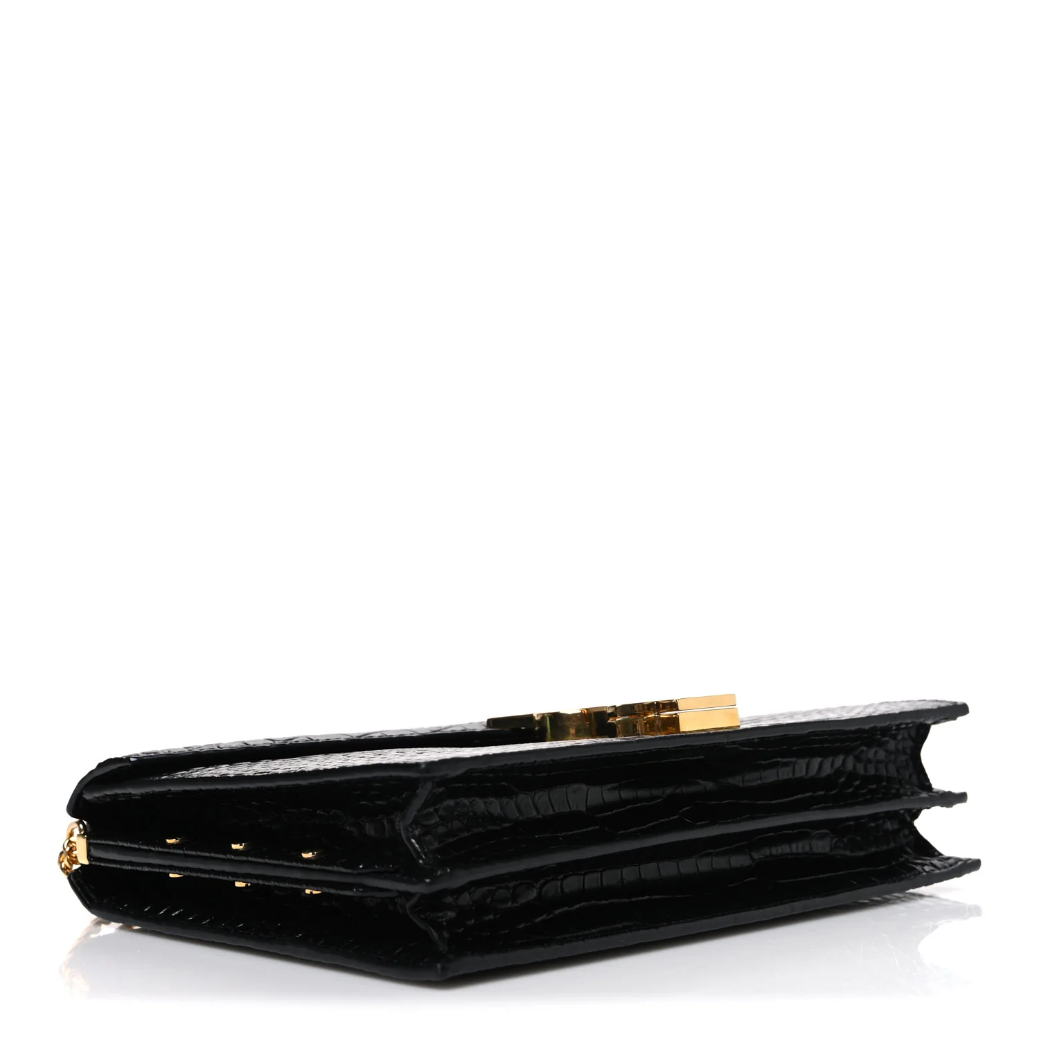 Calfskin Crocodile Embossed Monogram Cassandra Clasp Bag Black - Image 3