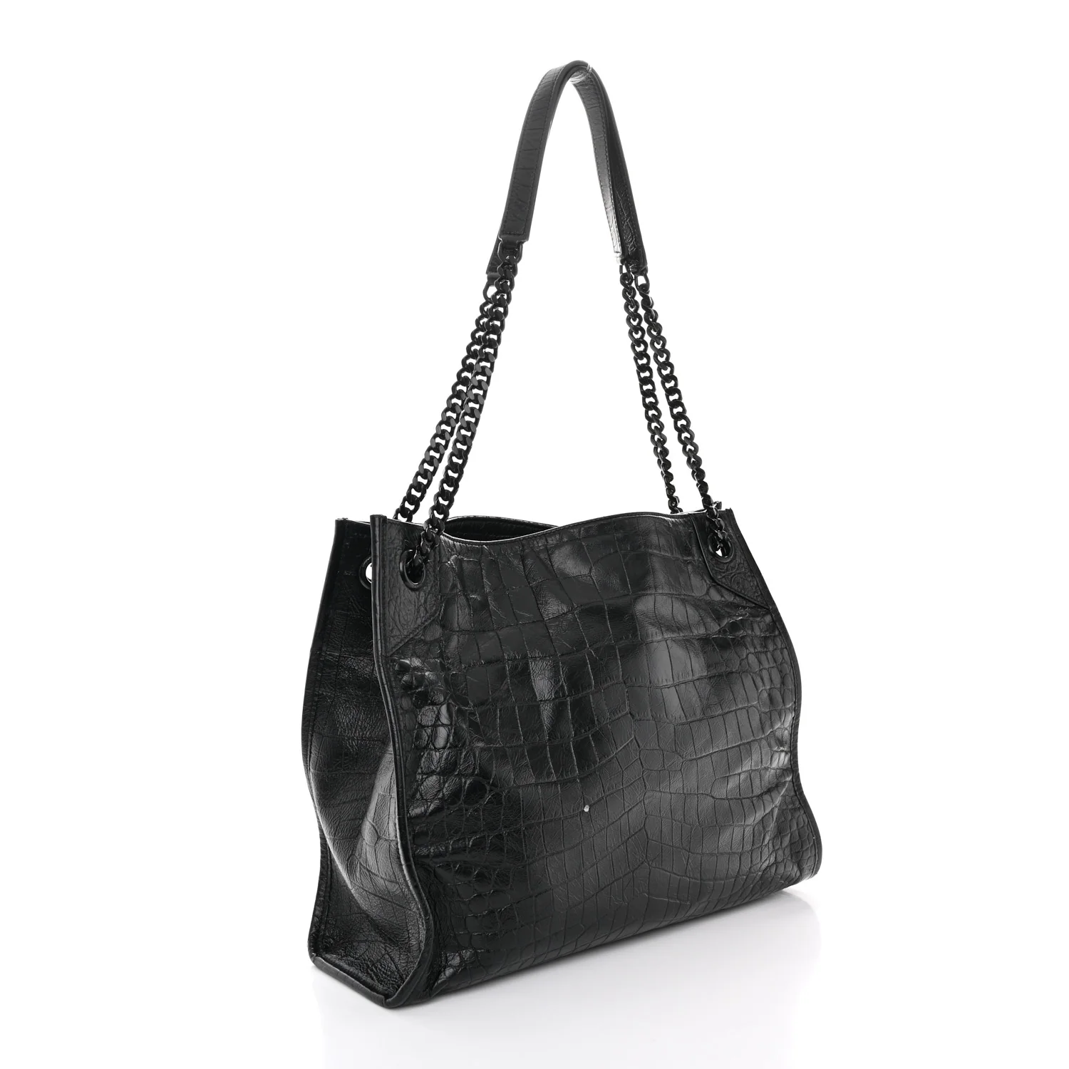 Calfskin Crocodile Embossed Monogram Medium Niki Shopping Bag Black - Image 3