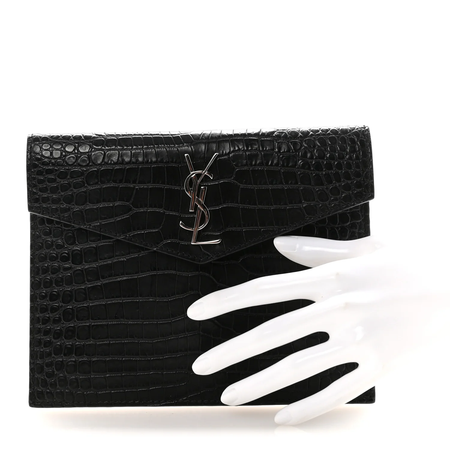 Calfskin Crocodile Embossed Monogram Small Uptown Pouch Black - Image 2