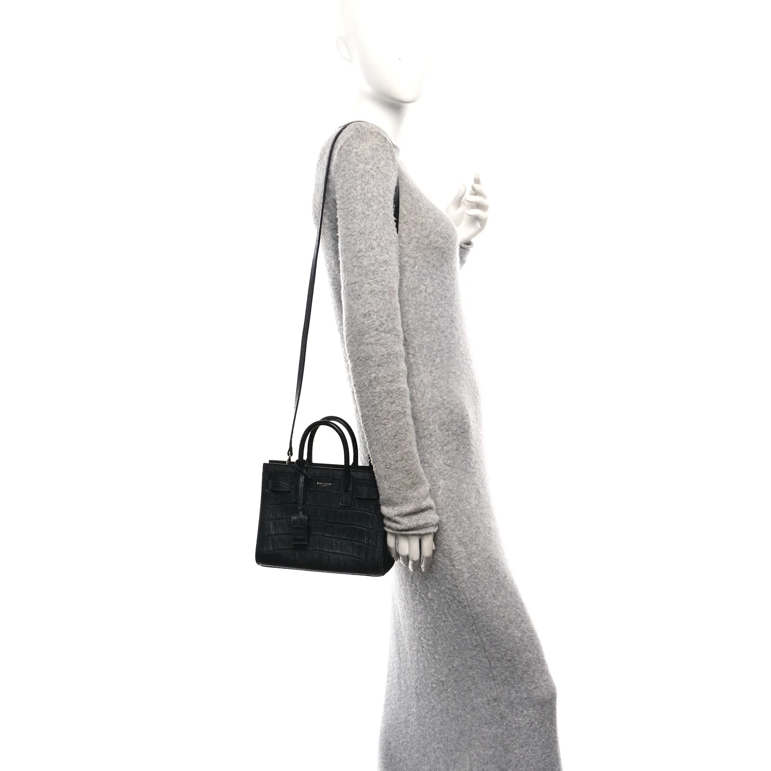 Calfskin Crocodile Embossed Nano Sac De Jour Black - Image 2