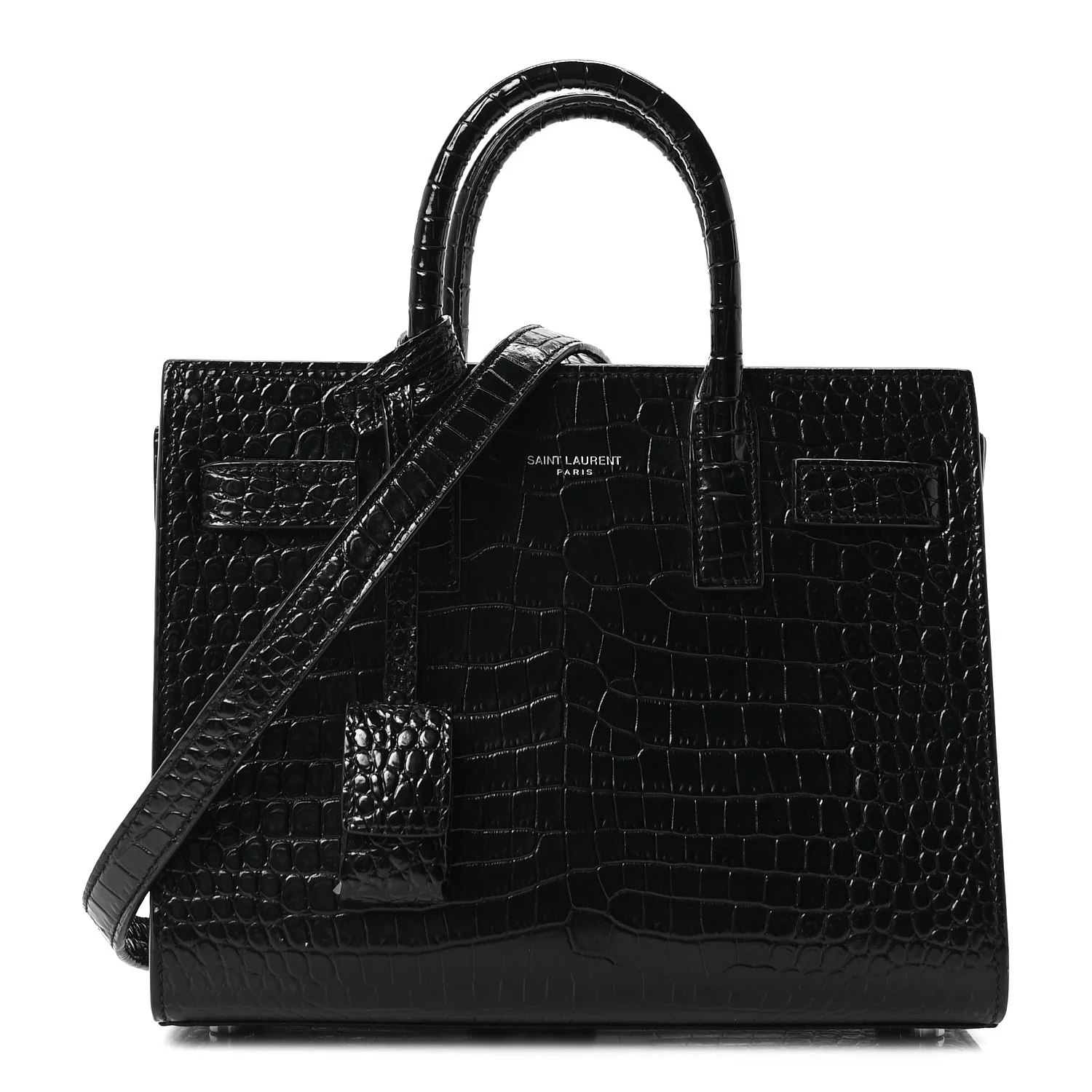 Calfskin Crocodile Embossed Nano Sac De Jour Black