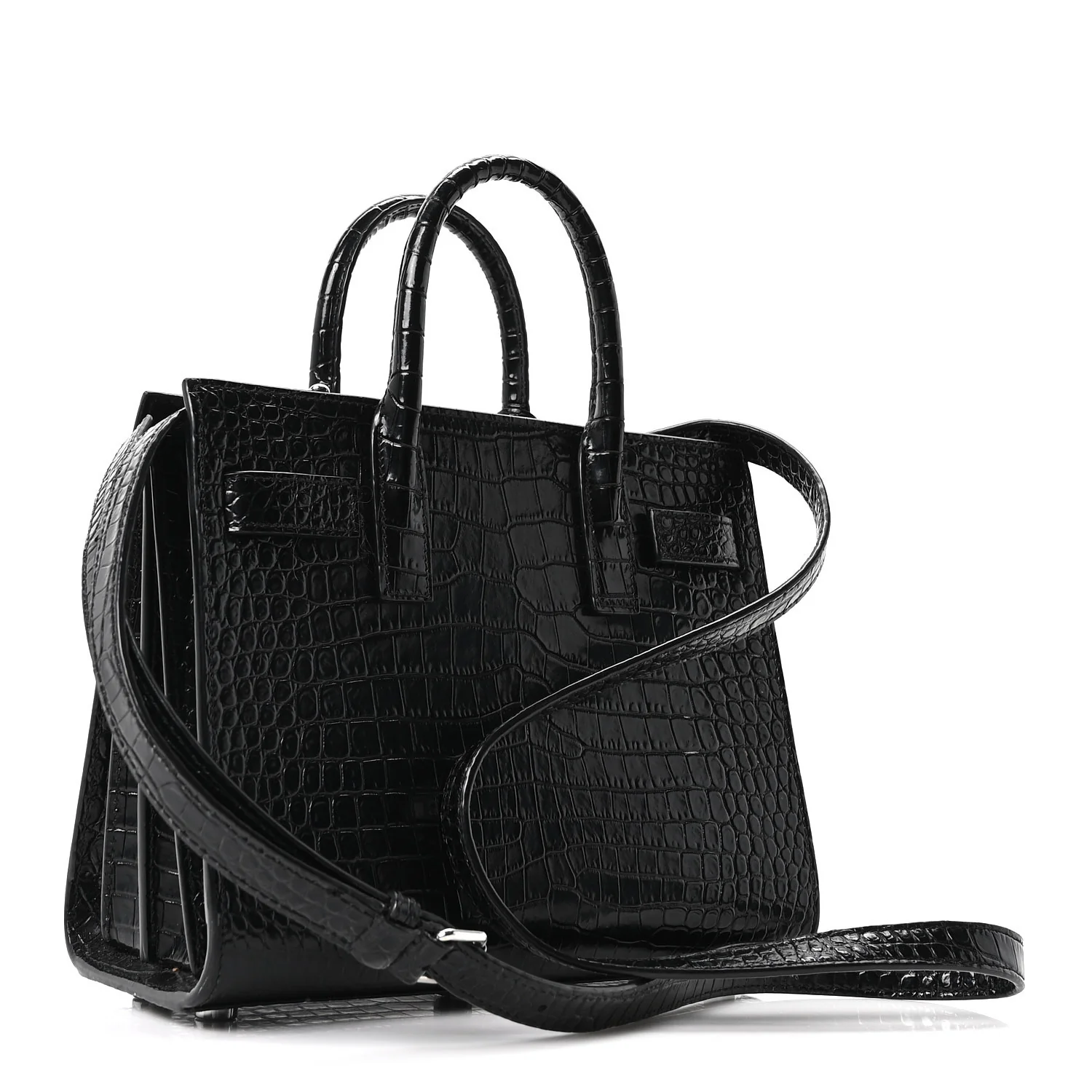 Calfskin Crocodile Embossed Nano Sac De Jour Black - Image 3