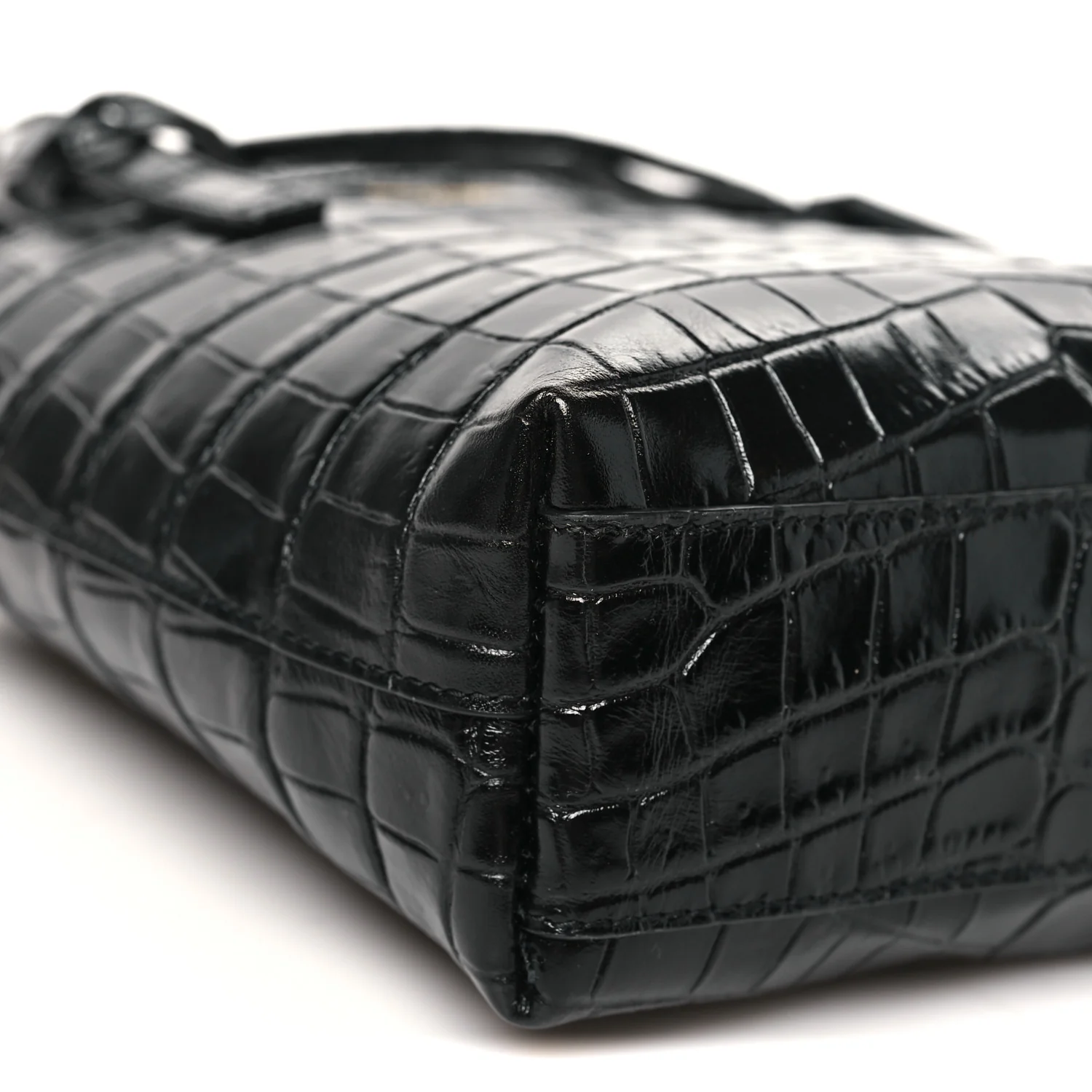 Calfskin Crocodile Embossed Paris Mini Toy Shopper Tote Black - Image 9