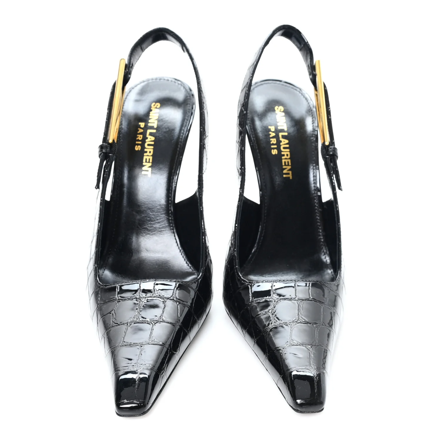Calfskin Crocodile Embossed Slingback Graham Pumps 36 Black - Image 3
