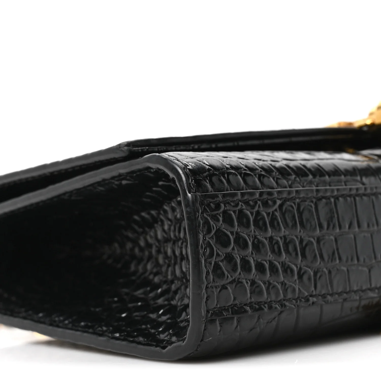 Calfskin Crocodile Embossed Small Classic Monogram Kate Tassel Satchel Black - Image 9