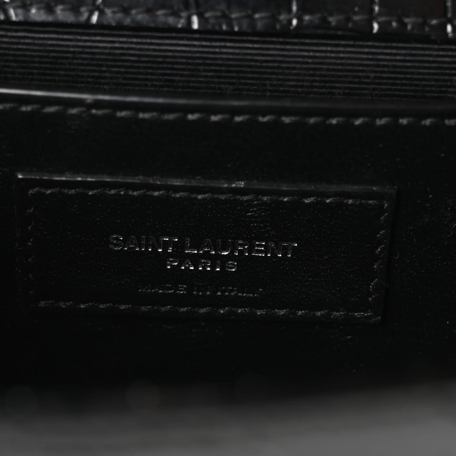 Calfskin Crocodile Embossed Small Classic Monogram Kate Tassel Satchel Black - Image 6