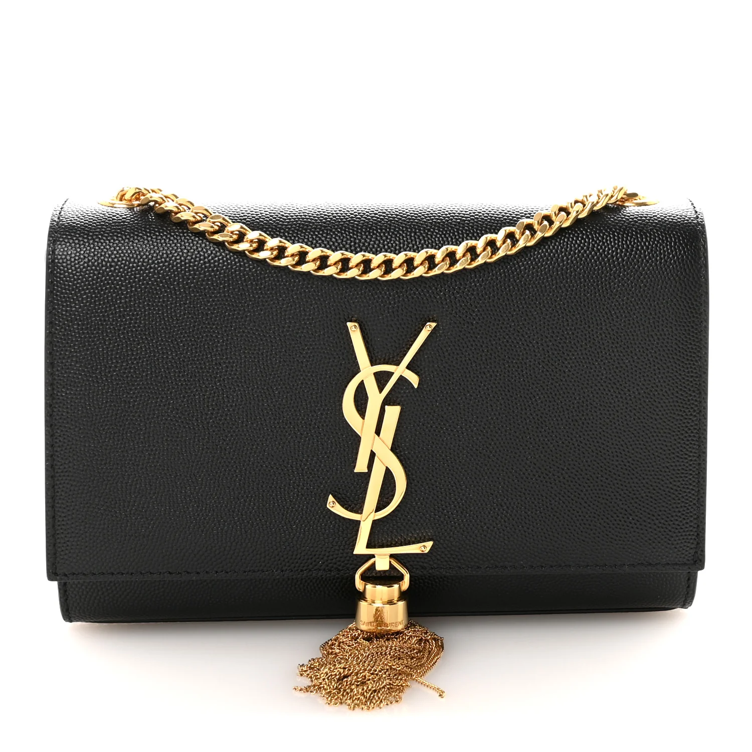 Calfskin Crocodile Embossed Small Classic Monogram Kate Tassel Satchel Black