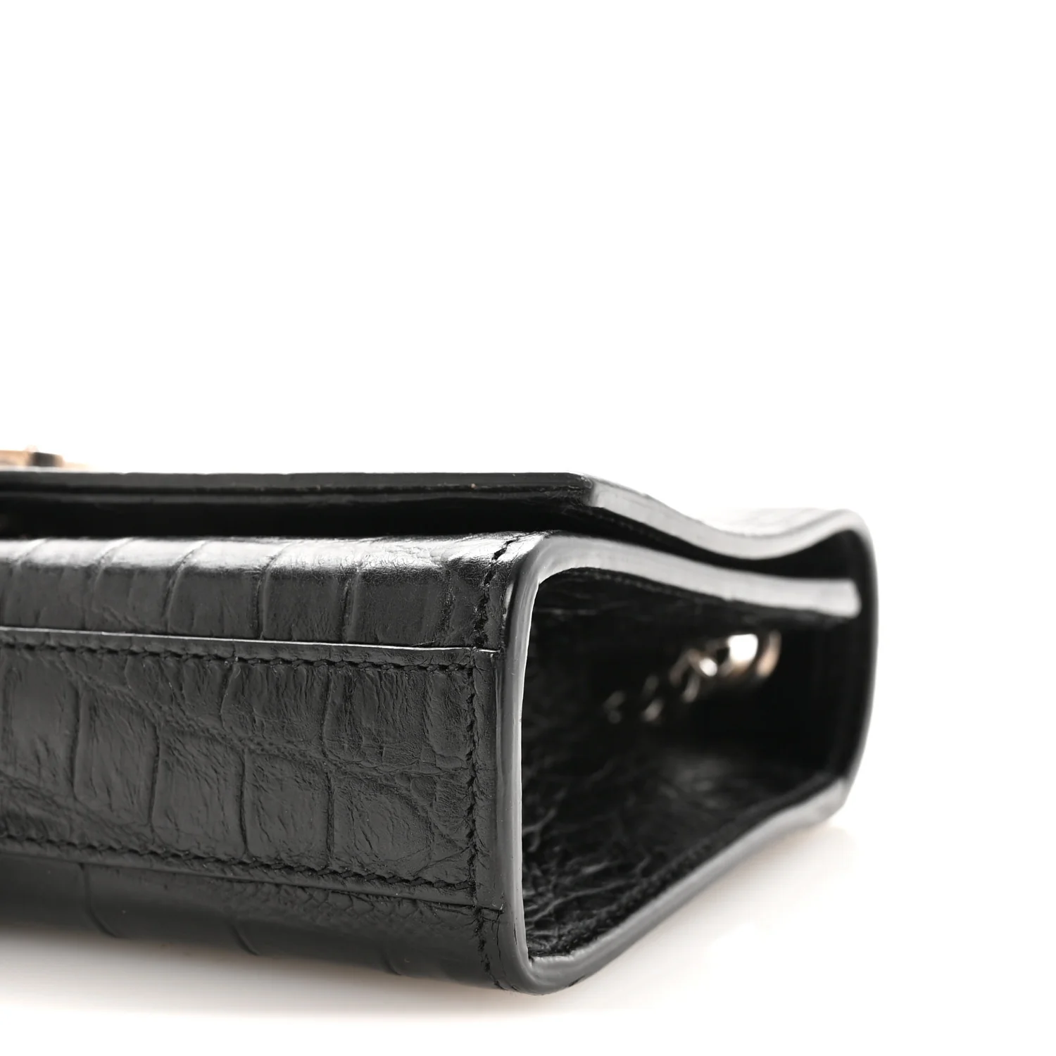 Calfskin Crocodile Embossed Small Classic Monogram Kate Tassel Satchel Black - Image 9