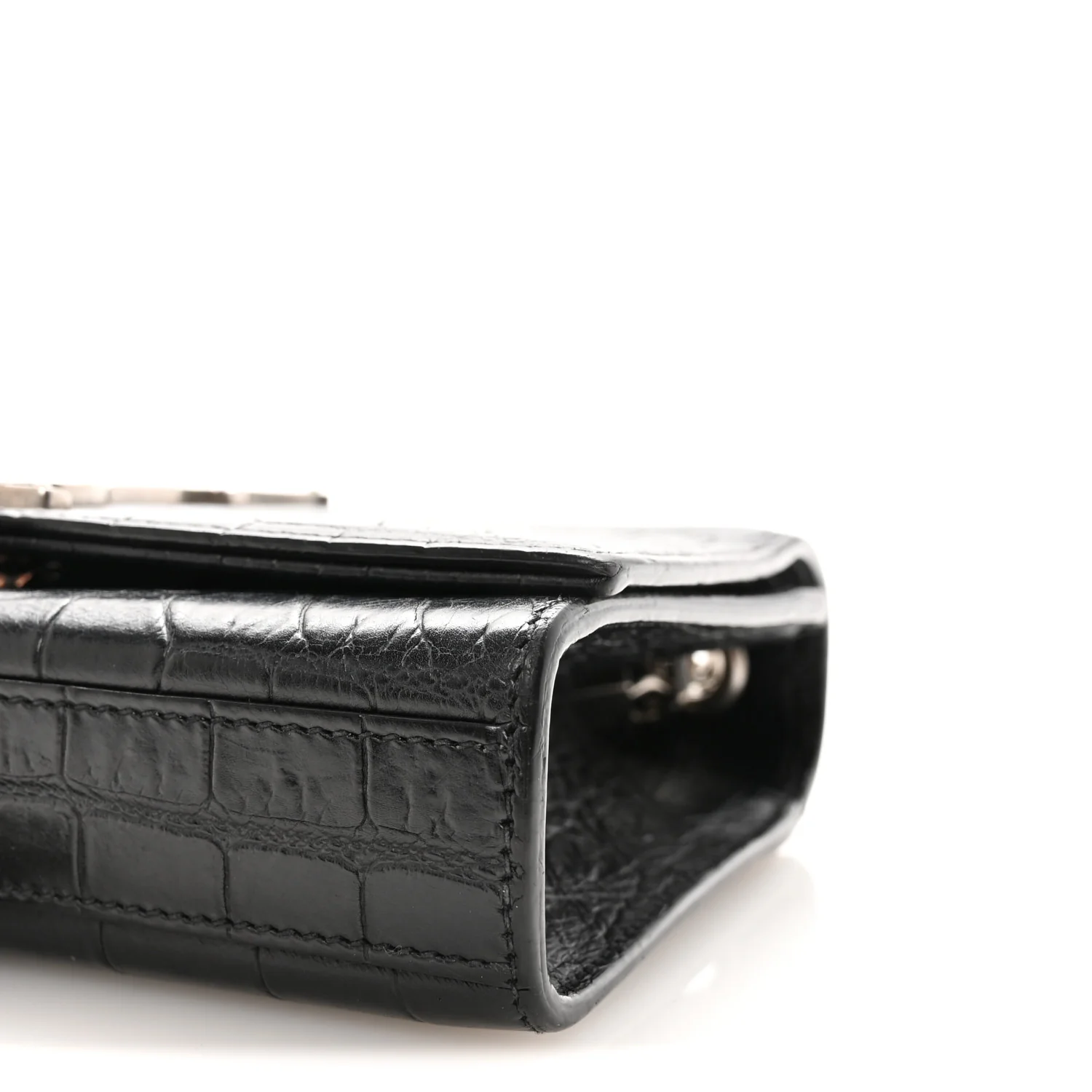 Calfskin Crocodile Embossed Small Classic Monogram Kate Tassel Satchel Black - Image 10