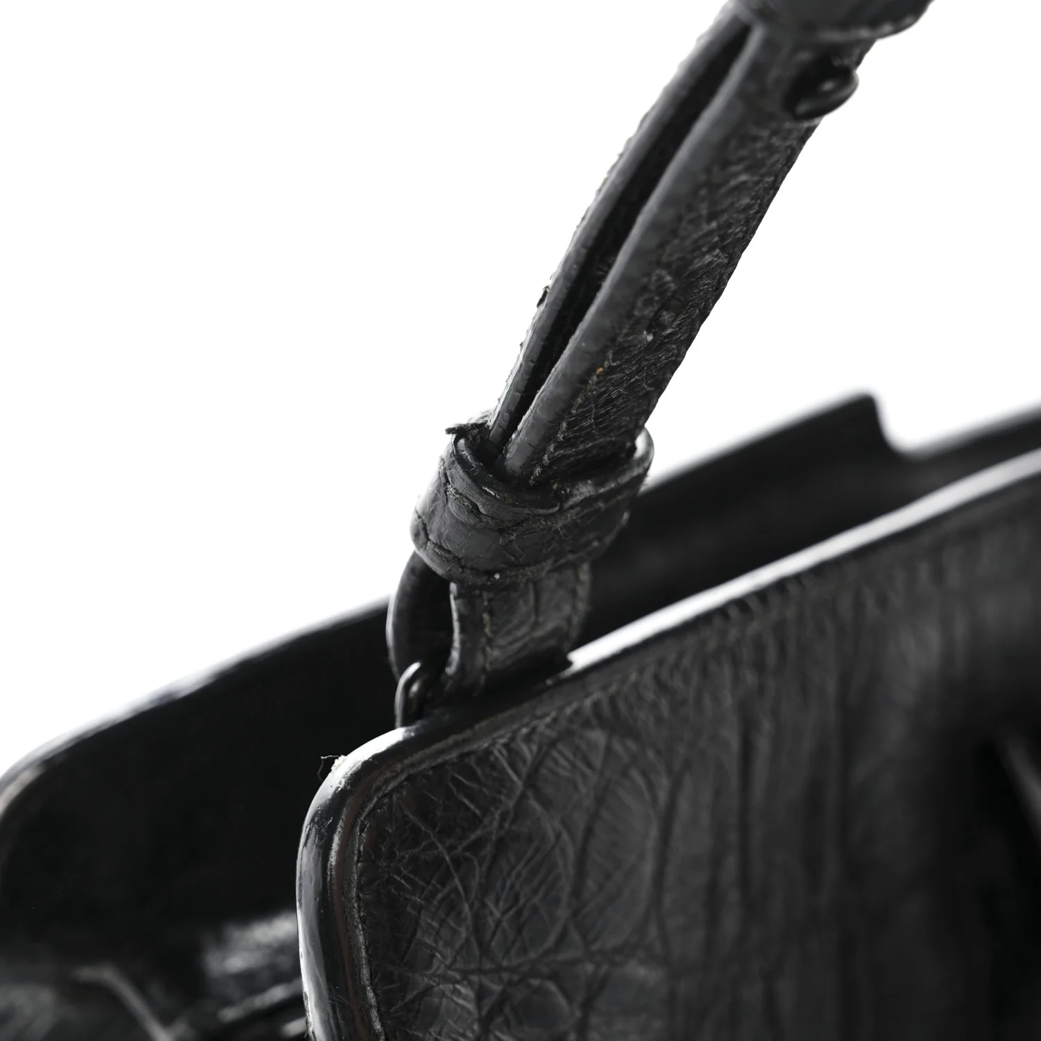 Calfskin Crocodile Embossed Small Monogram Cabas Black - Image 15