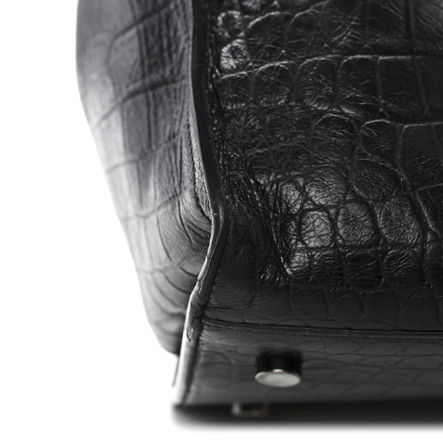 Calfskin Crocodile Embossed Small Monogram Cabas Black - Image 20