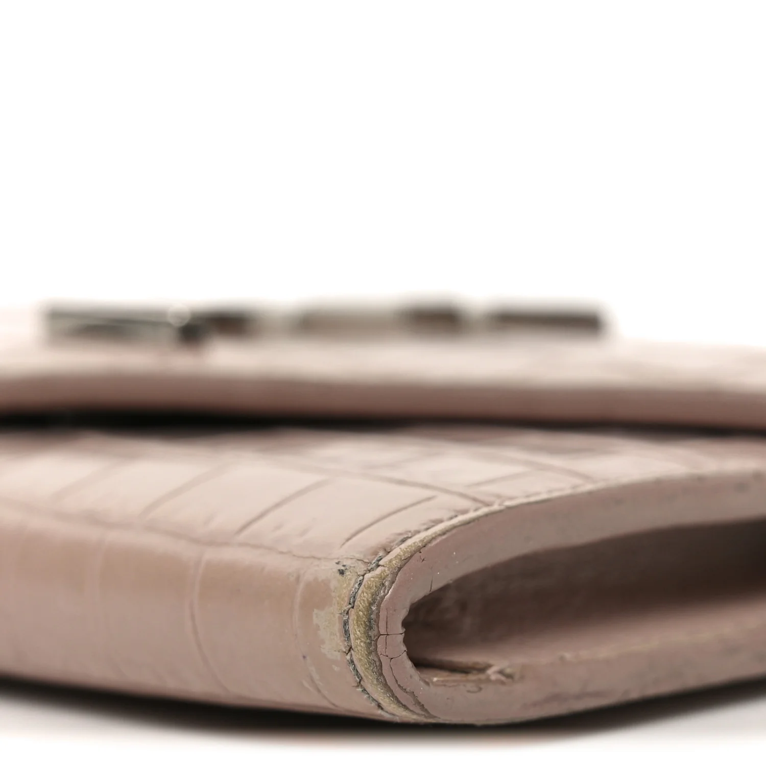 Calfskin Crocodile Embossed Small Monogram Envelope Wallet Rose Antic - Image 9