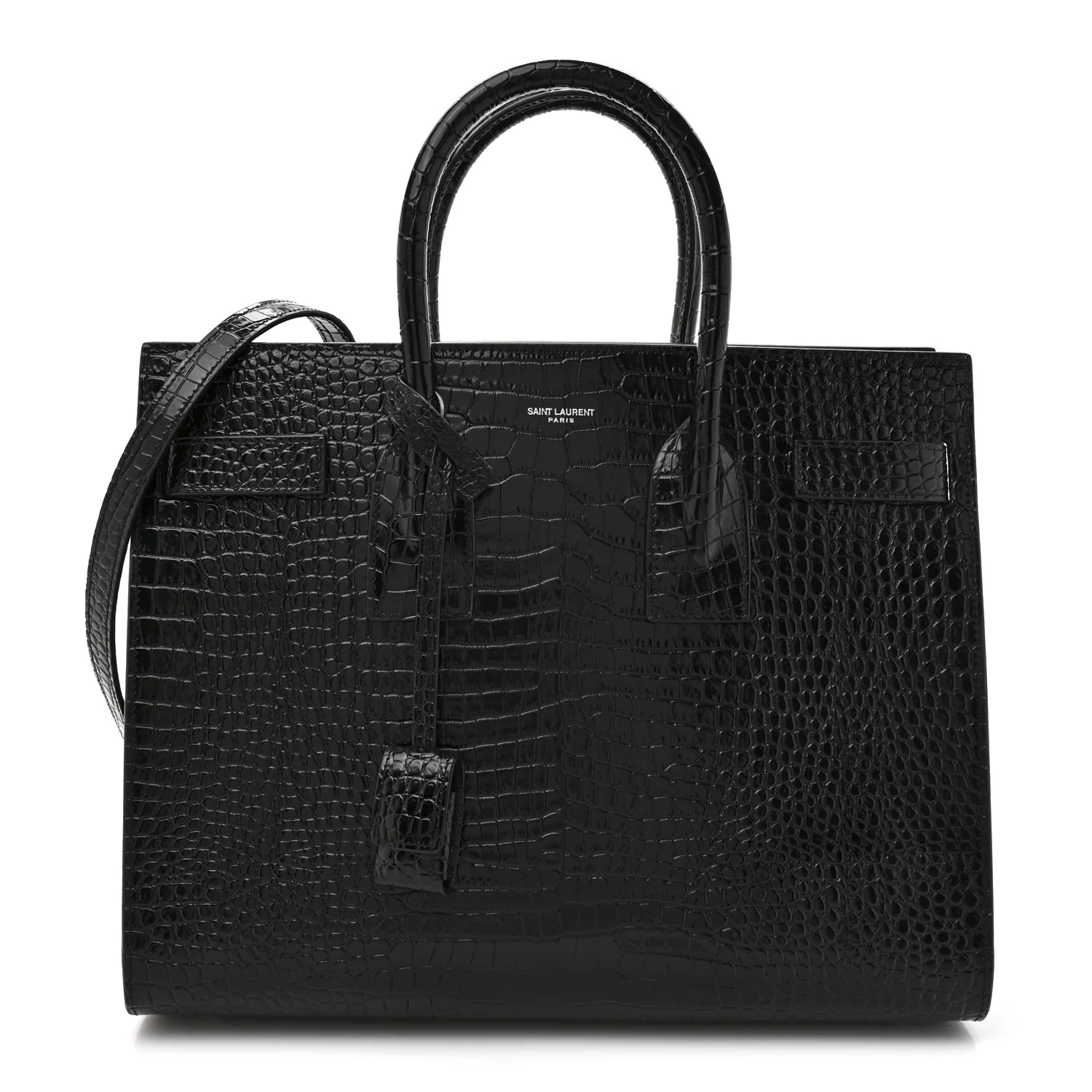 Calfskin Crocodile Embossed Small Sac de Jour Black