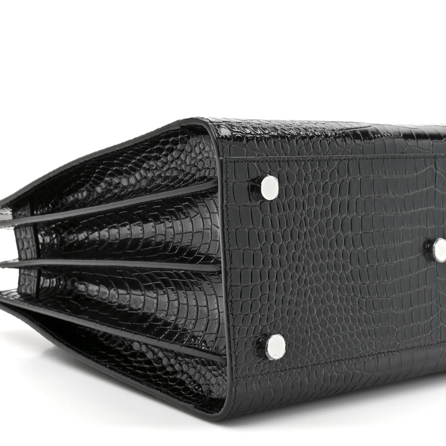 Calfskin Crocodile Embossed Small Sac de Jour Black - Image 10