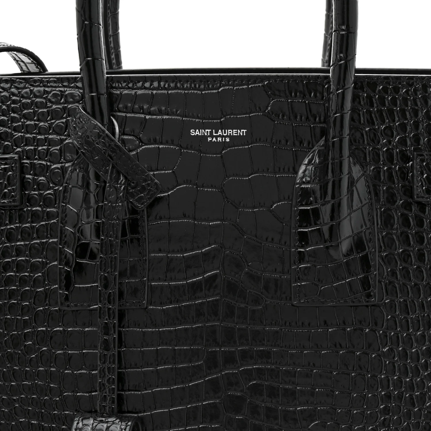 Calfskin Crocodile Embossed Small Sac de Jour Black - Image 8