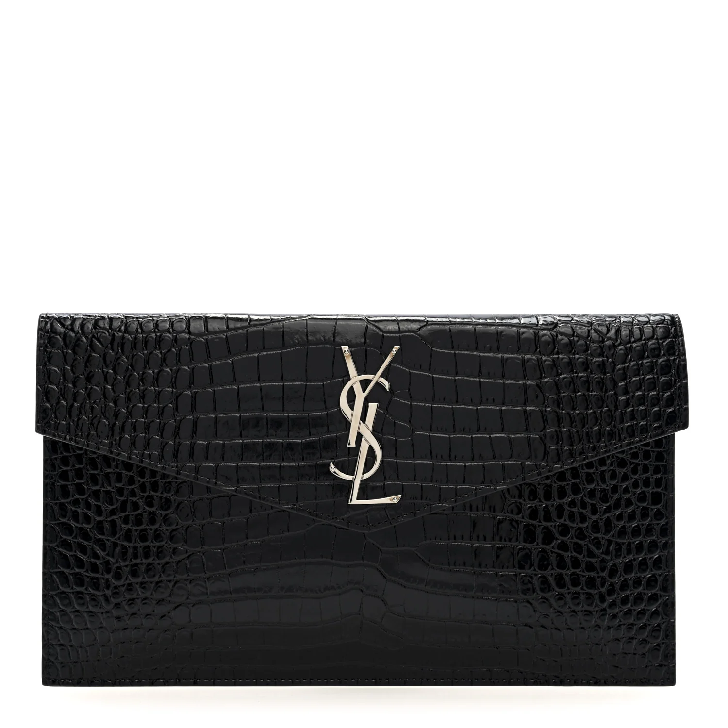 Calfskin Crocodile Embossed Uptown Monogram Pouch Black