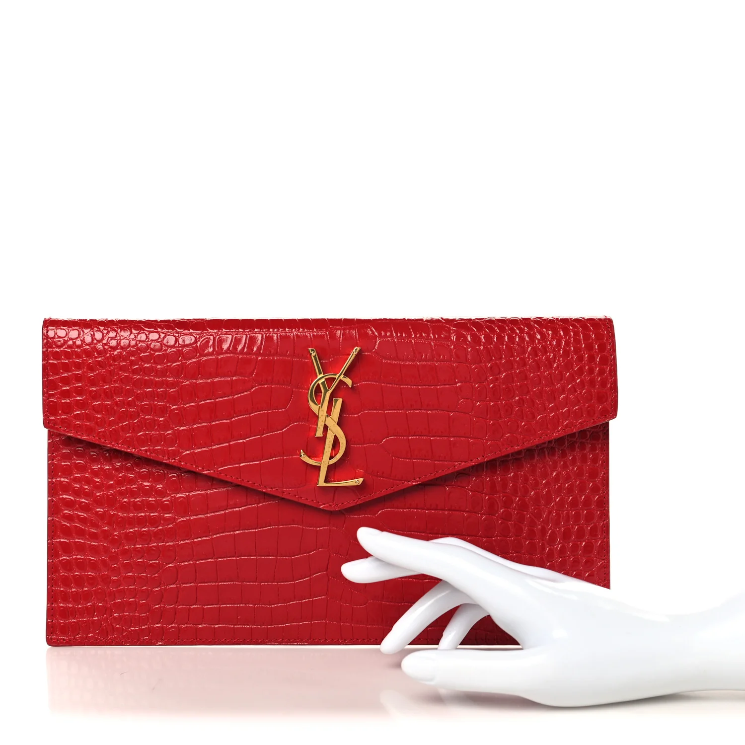 Calfskin Crocodile Embossed Uptown Monogram Pouch Black - Image 4