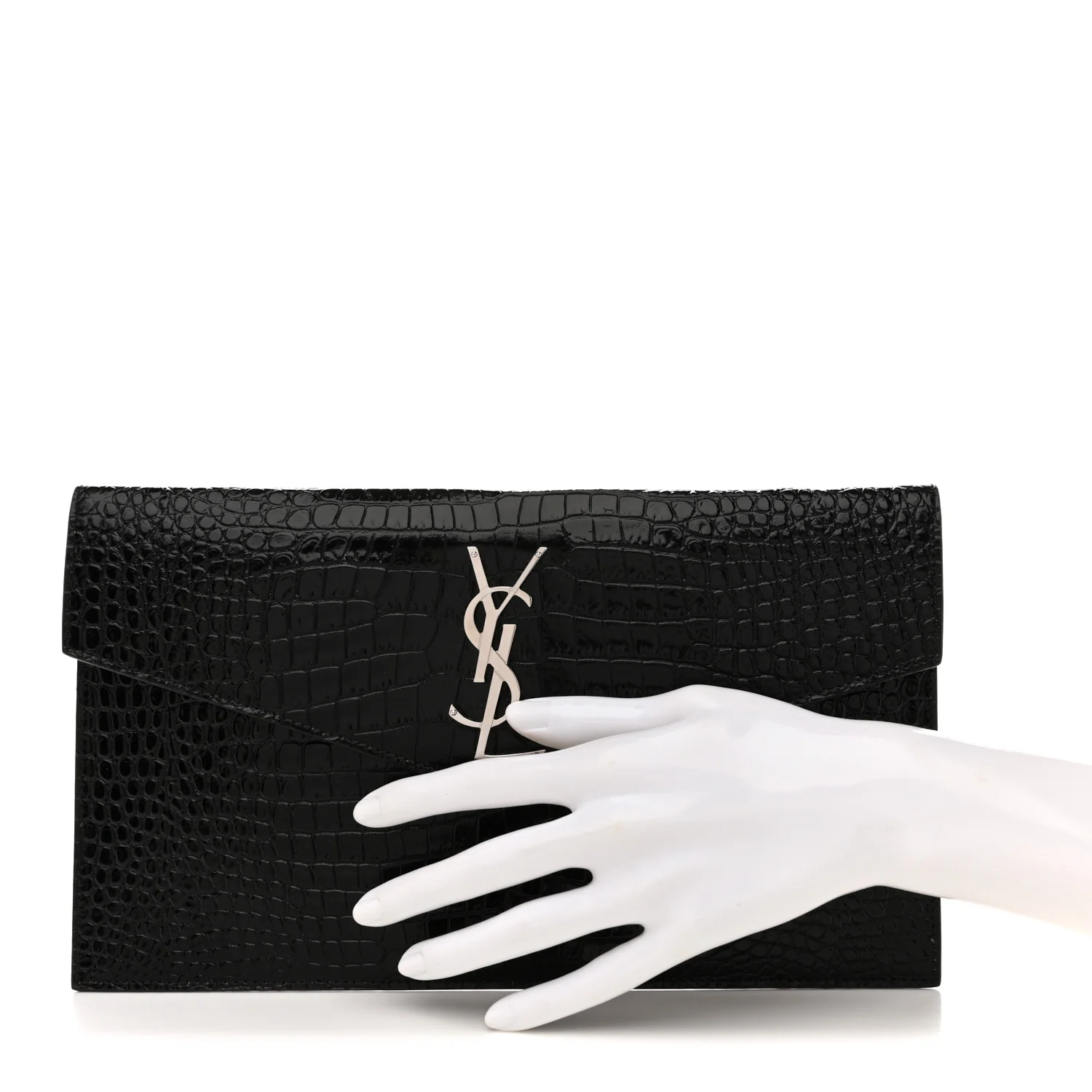 Calfskin Crocodile Embossed Uptown Monogram Pouch Black - Image 2