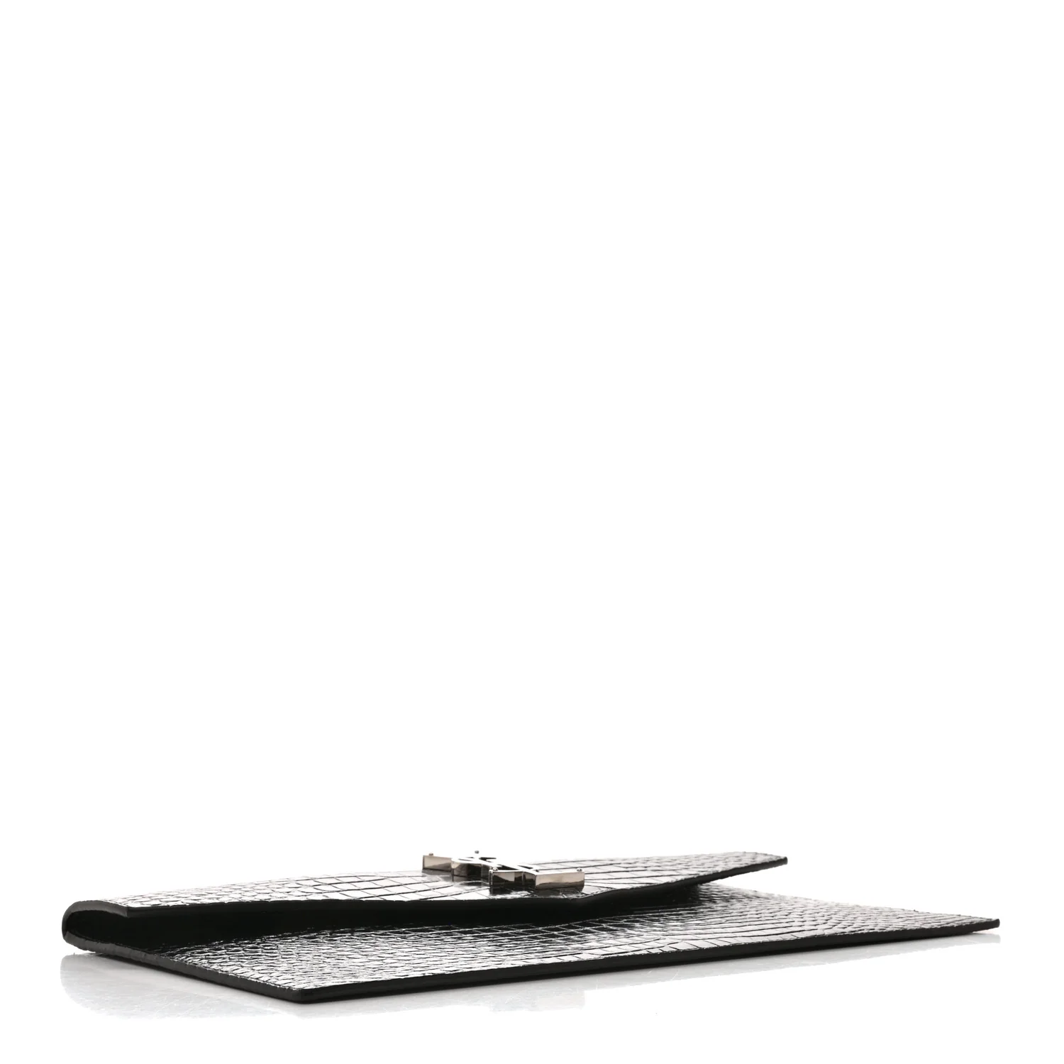 Calfskin Crocodile Embossed Uptown Monogram Pouch Black - Image 4