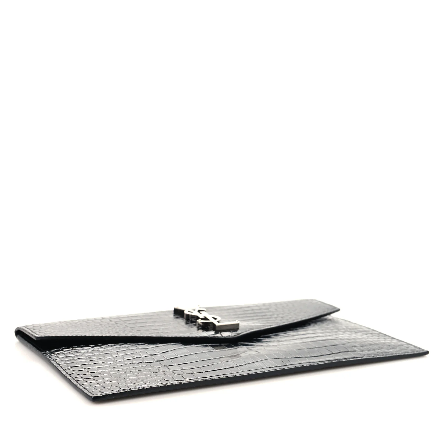 Calfskin Crocodile Embossed Uptown Monogram Pouch Black - Image 4