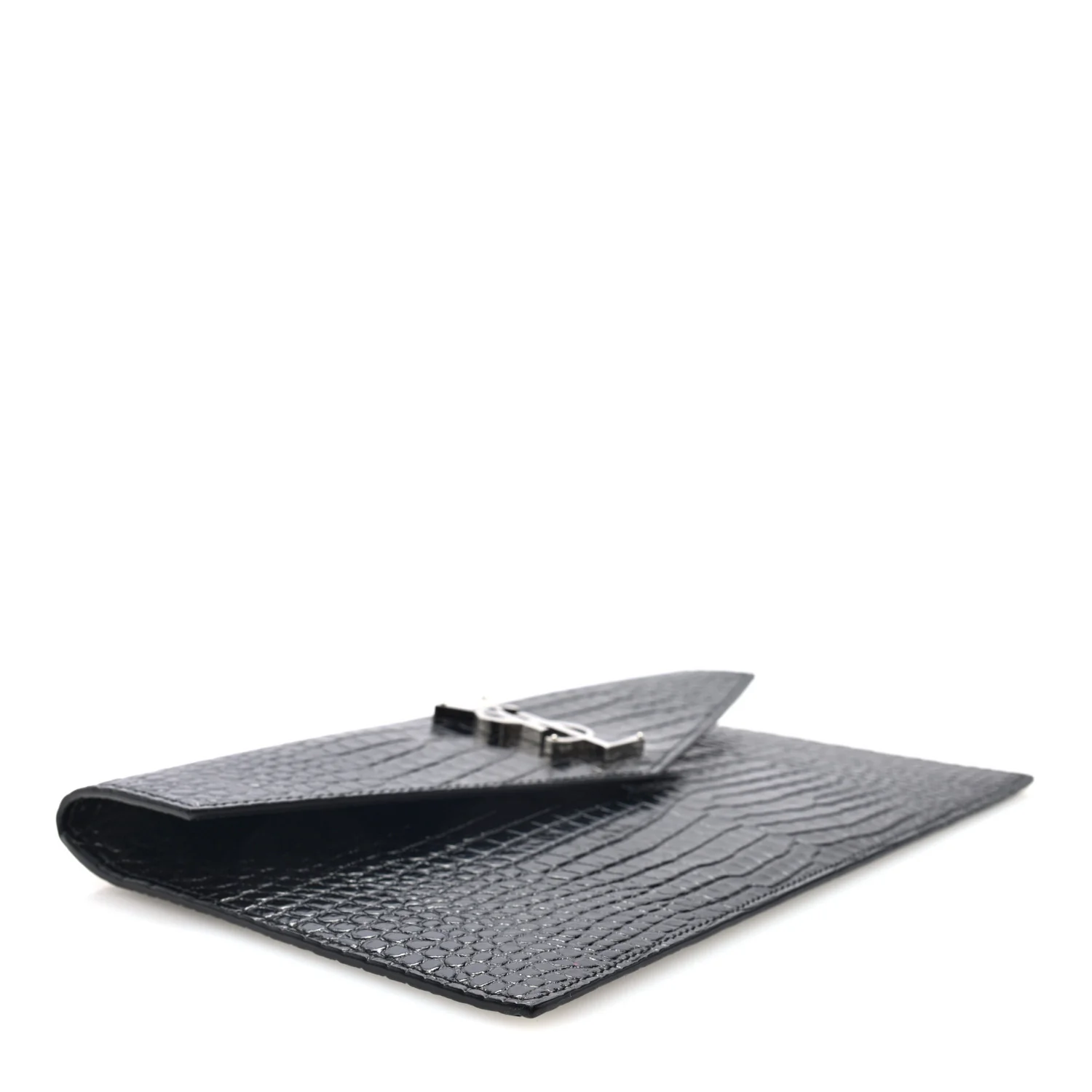 Calfskin Crocodile Embossed Uptown Monogram Pouch Black - Image 4