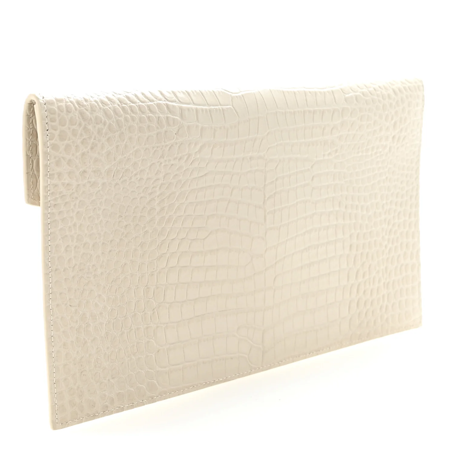 Calfskin Crocodile Embossed Uptown Monogram Pouch Crema Soft - Image 3
