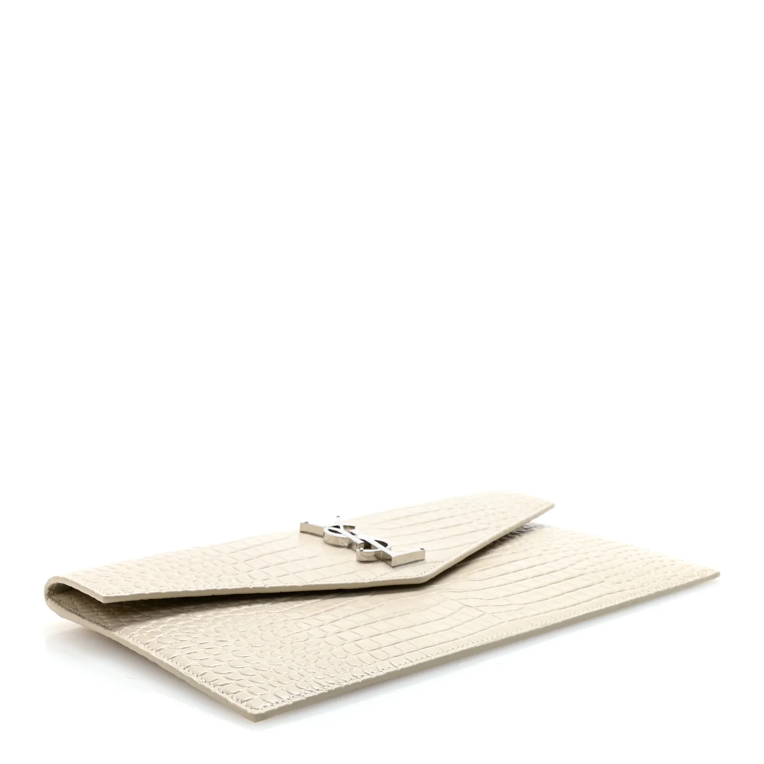 Calfskin Crocodile Embossed Uptown Monogram Pouch Crema Soft - Image 4