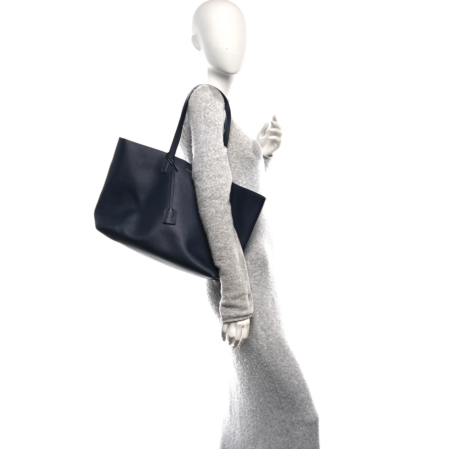 Calfskin Large Shopping Tote Navy - Image 2
