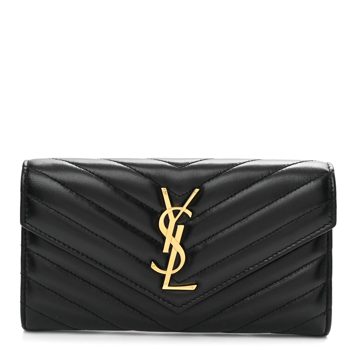 Calfskin Matelasse Chevron Monogram Flap Wallet Black