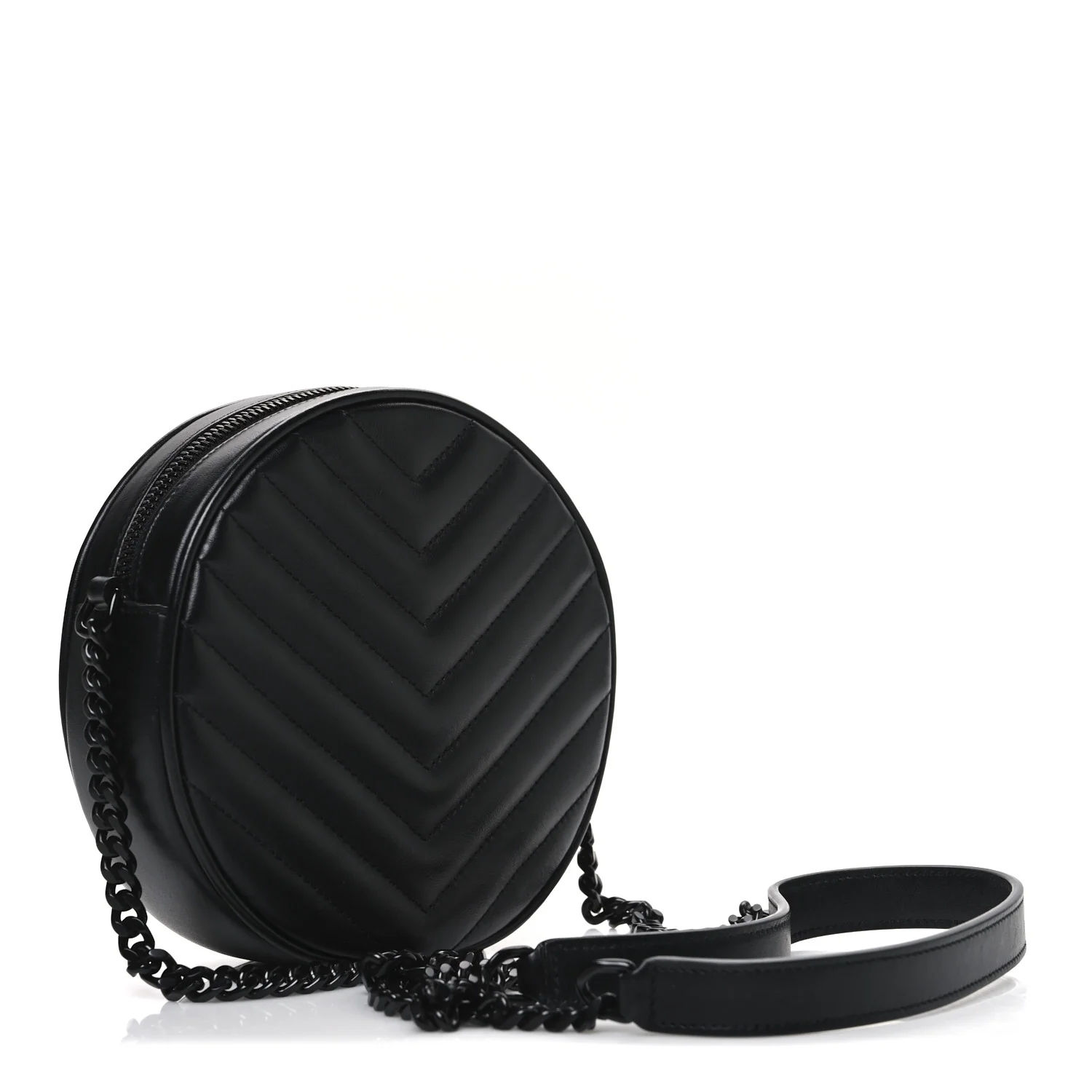 Calfskin Matelasse Chevron Round Vinyle Camera Bag Black - Image 3