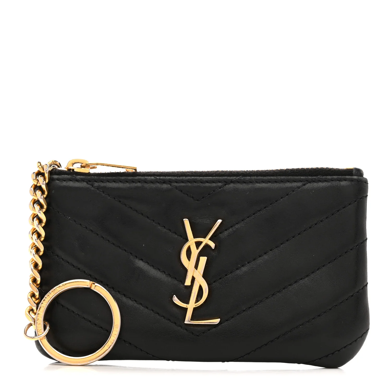 Calfskin Matelasse Monogram Key Pouch Black - Image 3