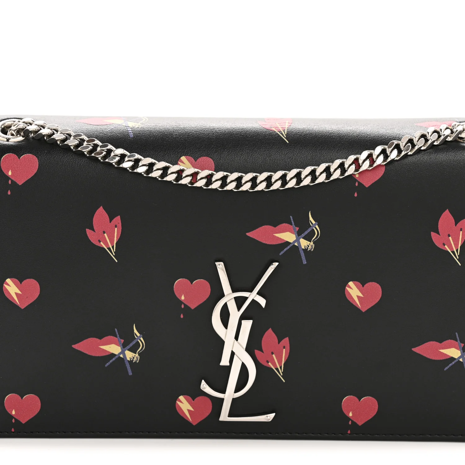 Calfskin Medium Heart Bolts Monogram Kate Satchel Black - Image 8