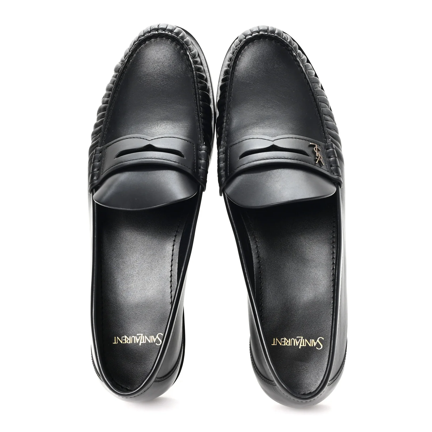 Calfskin Mens Laurent Penny Loafers 45 Black - Image 5