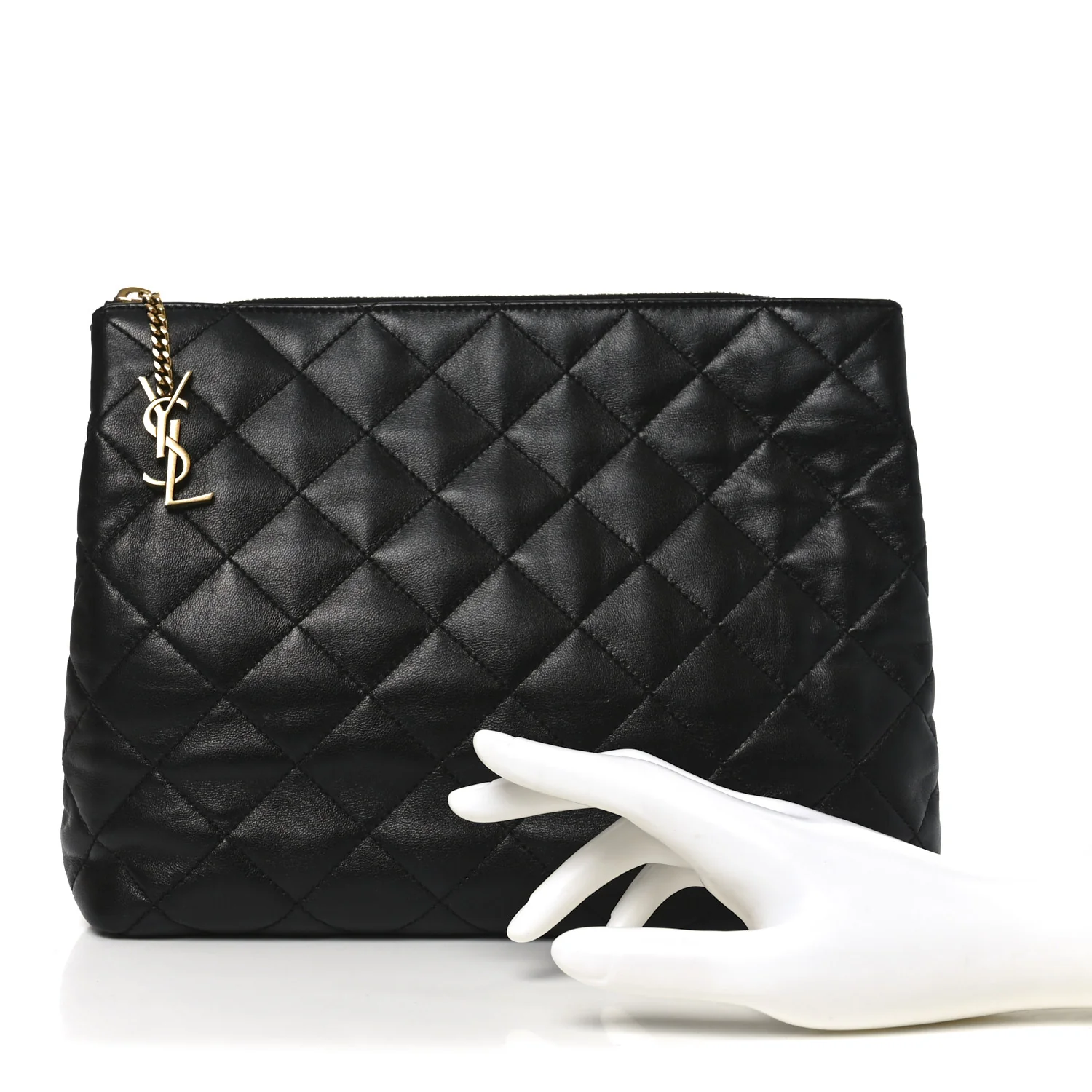 Calfskin Quilted Cassandre Large Cosmetic Pouch Black - Image 2