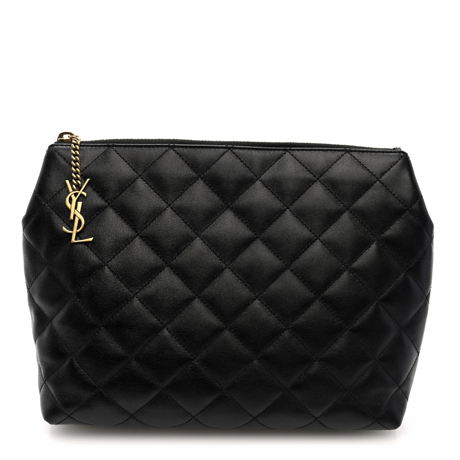 Calfskin Quilted Embroidered Cassandre Large Cosmetic Pouch Black