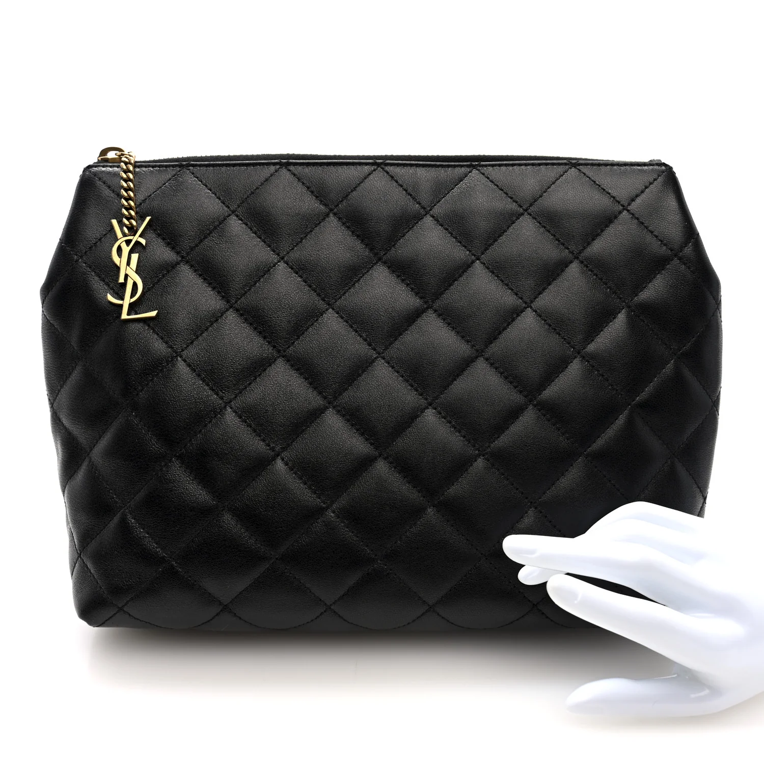 Calfskin Quilted Embroidered Cassandre Large Cosmetic Pouch Black - Image 2