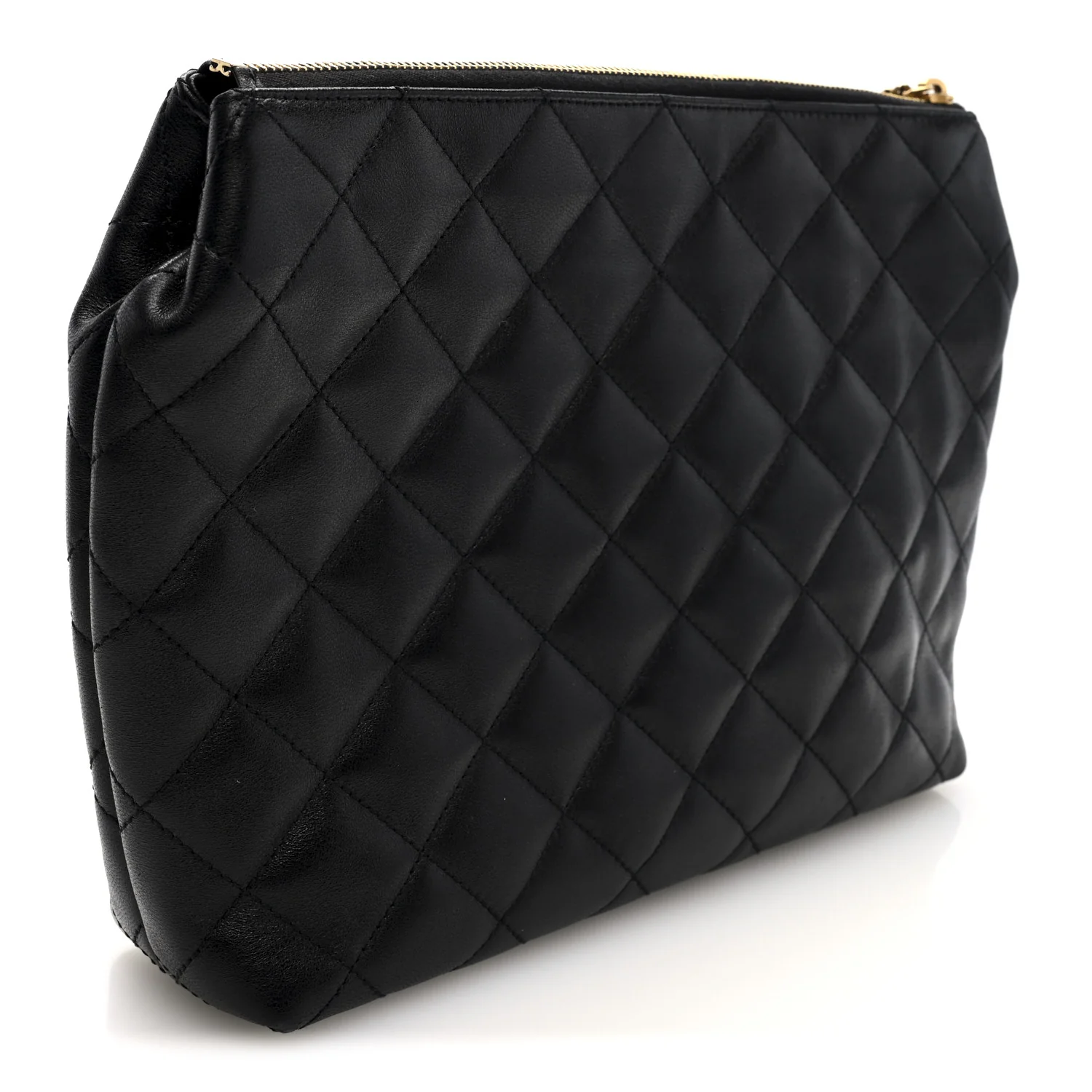 Calfskin Quilted Embroidered Cassandre Large Cosmetic Pouch Black - Image 3