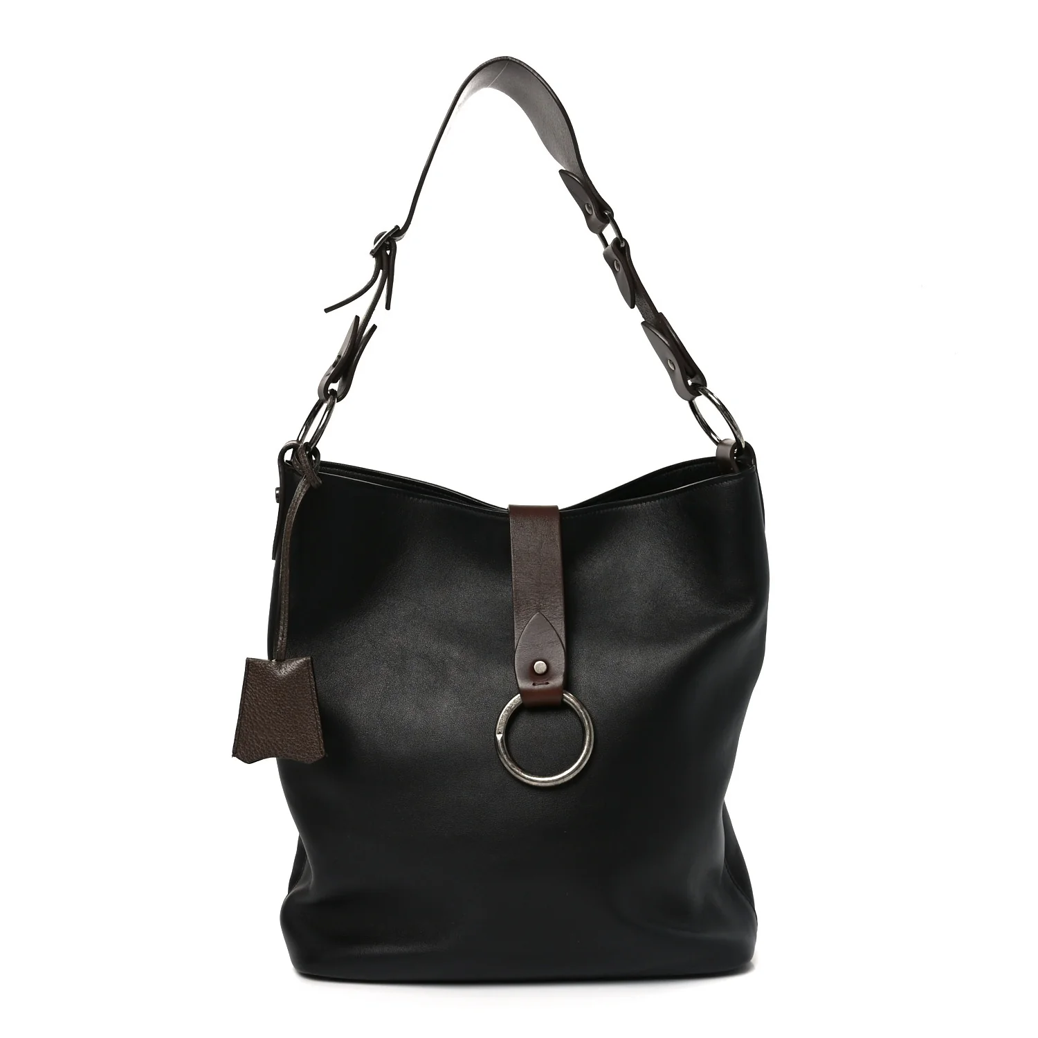 Calfskin Ring Tote Black Brown