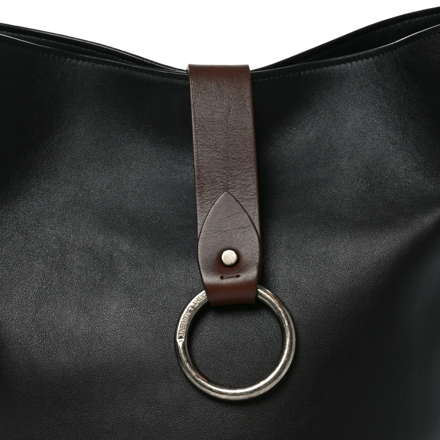 Calfskin Ring Tote Black Brown - Image 8
