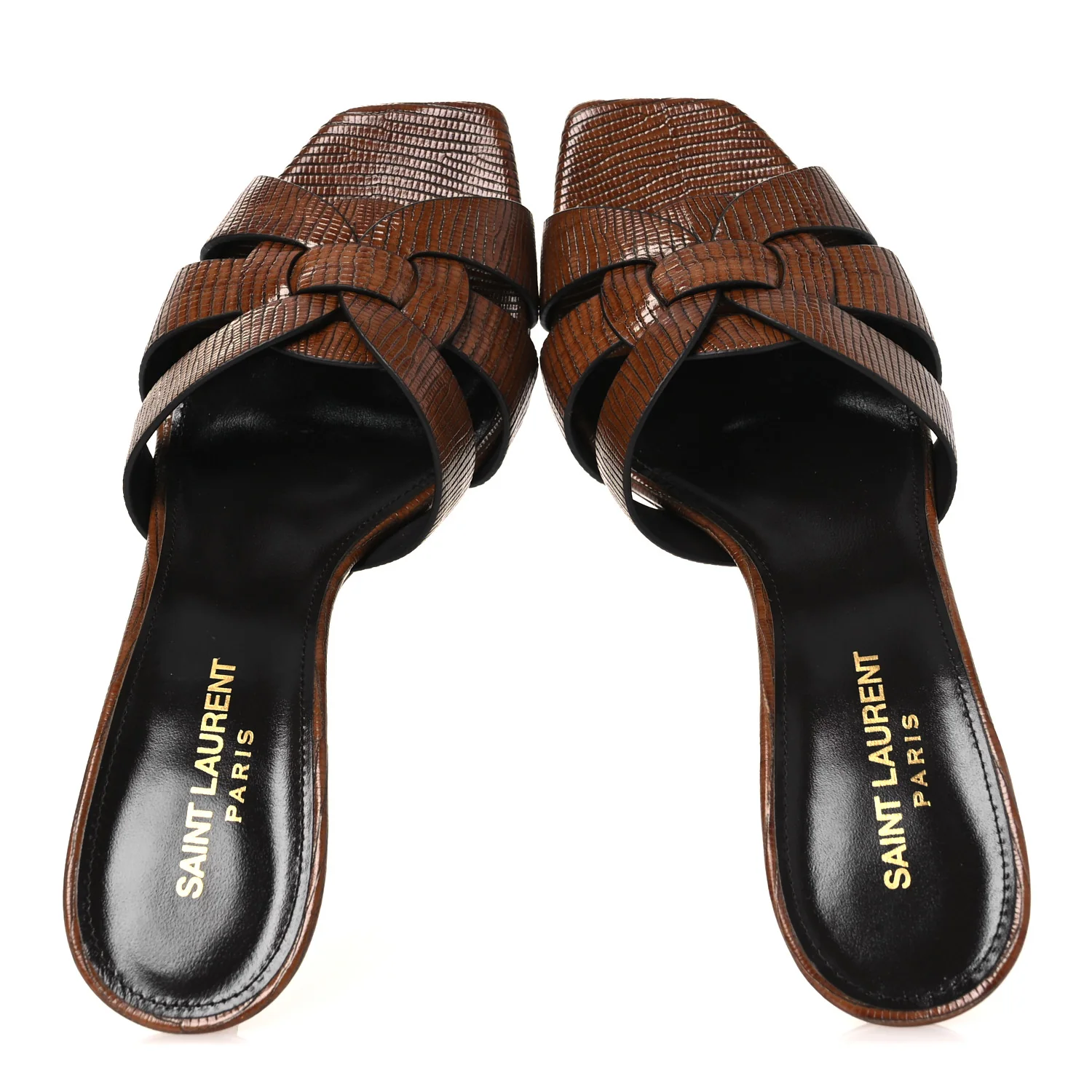 Calfskin Sahara Lizard Embossed Tribute 85 Slide Sandals 37.5 Almond Brown - Image 2