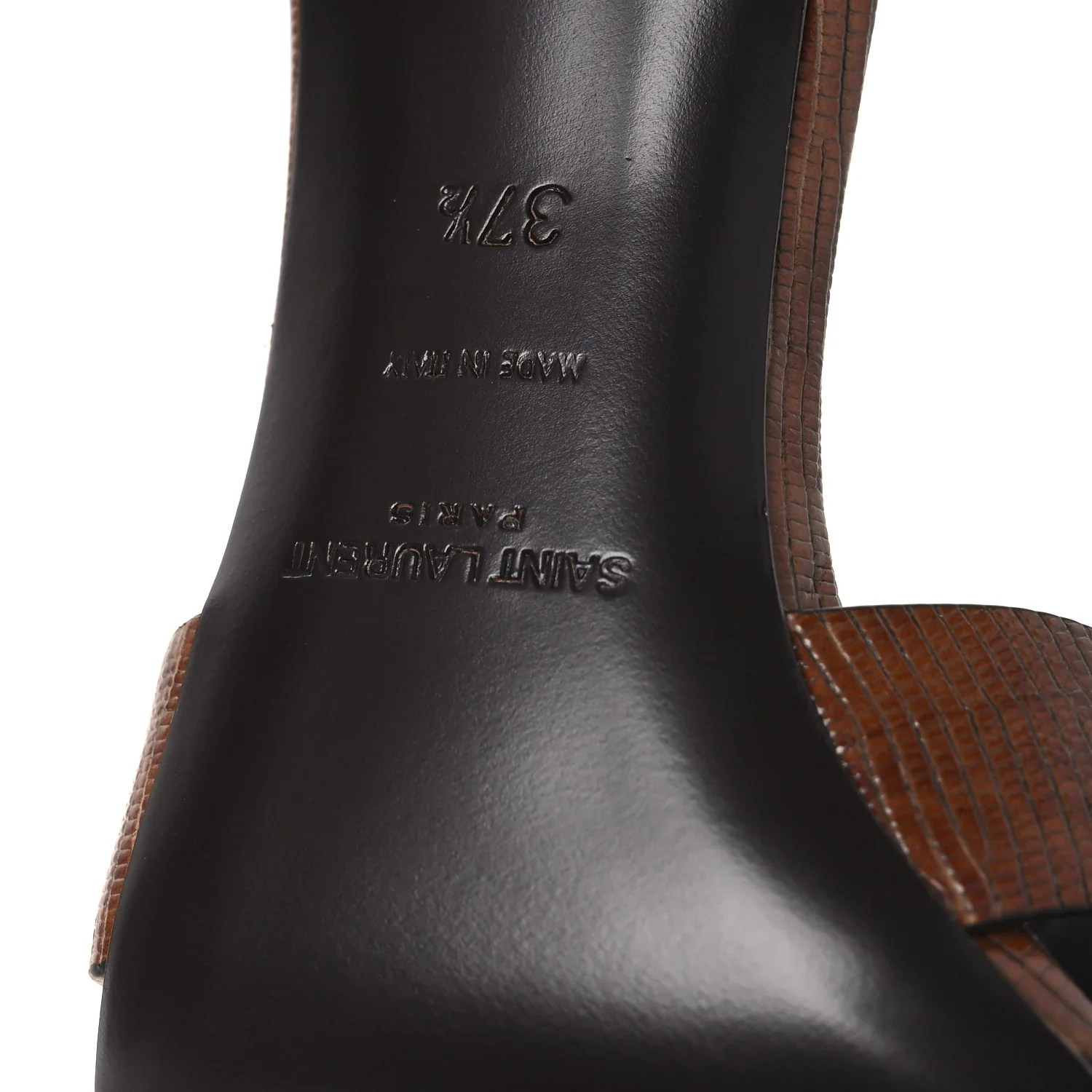 Calfskin Sahara Lizard Embossed Tribute 85 Slide Sandals 37.5 Almond Brown - Image 8