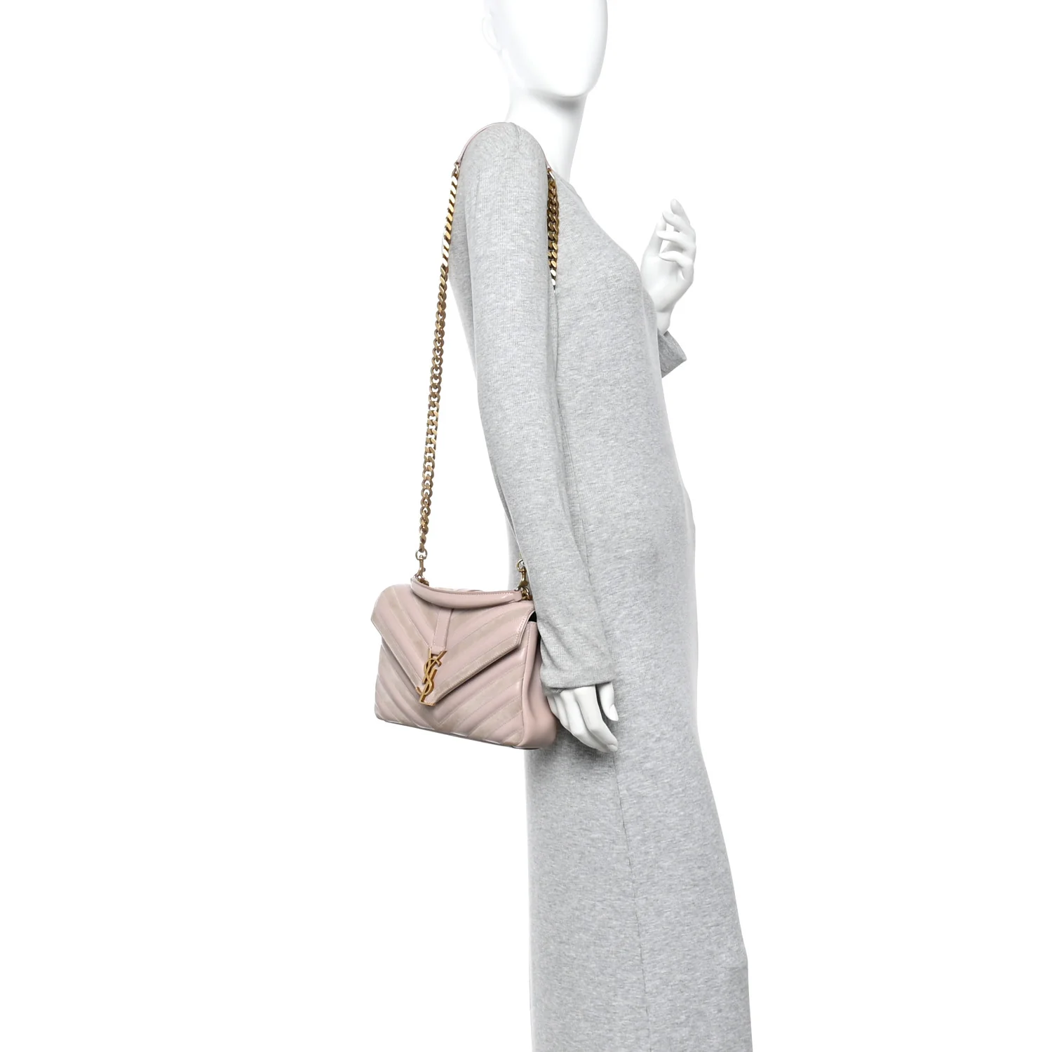 Calfskin Suede Matelasse Chevron Medium Monogram College Bag Rose Poudre - Image 2